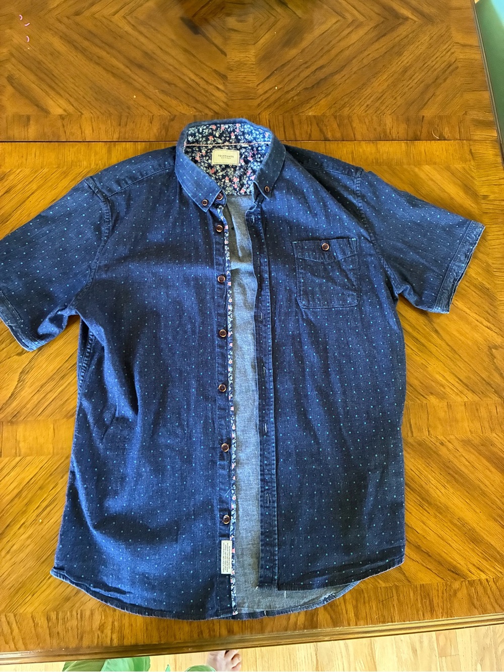 7 Diamonds Navy Short-Sleeve Button-Down Shirt with Contrast Trim